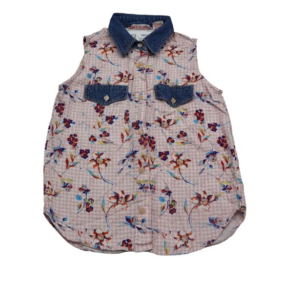 Red Rover Shirt Womens 10 Pink Floral Sleeveless Button Up Collared Top - Picture 1 of 16